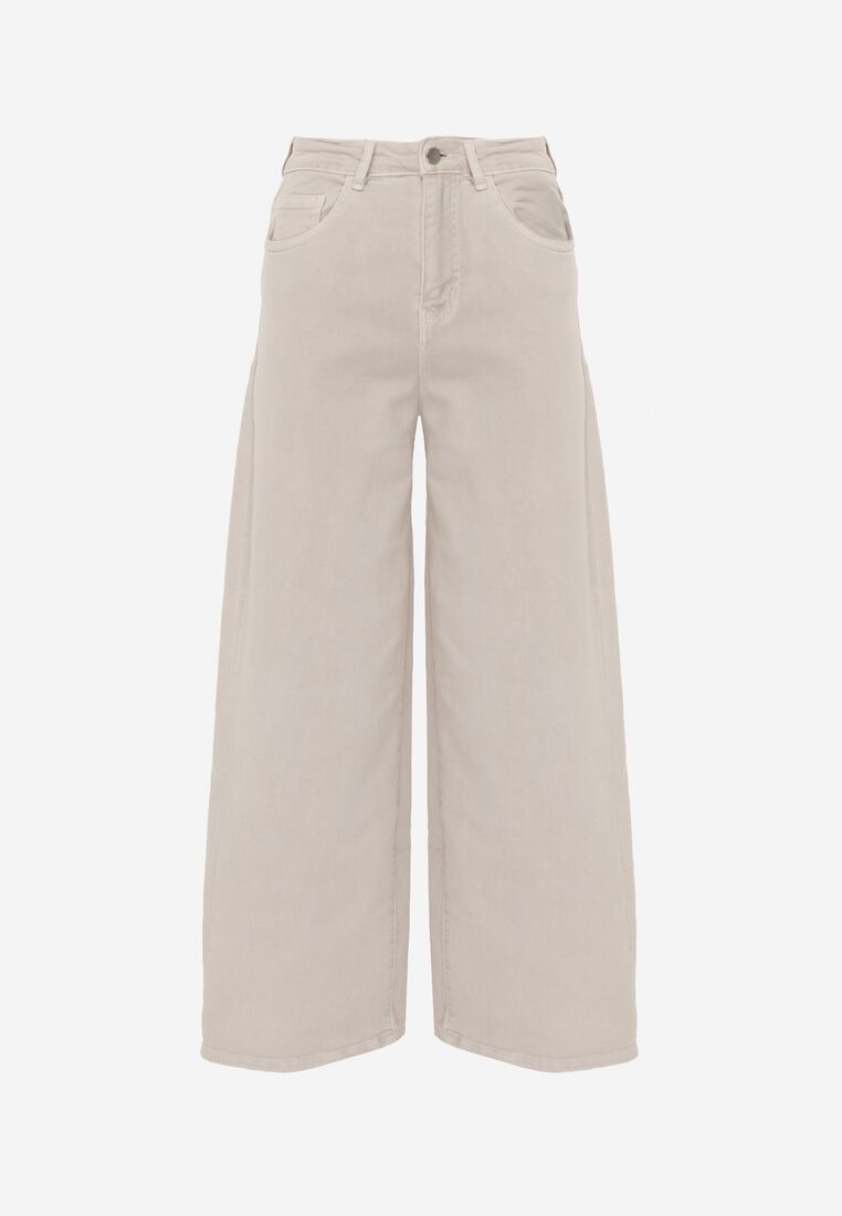 Beżowe Bawełniane Jeansy Szerokie z Wysokim Stanem Wylinnys 6