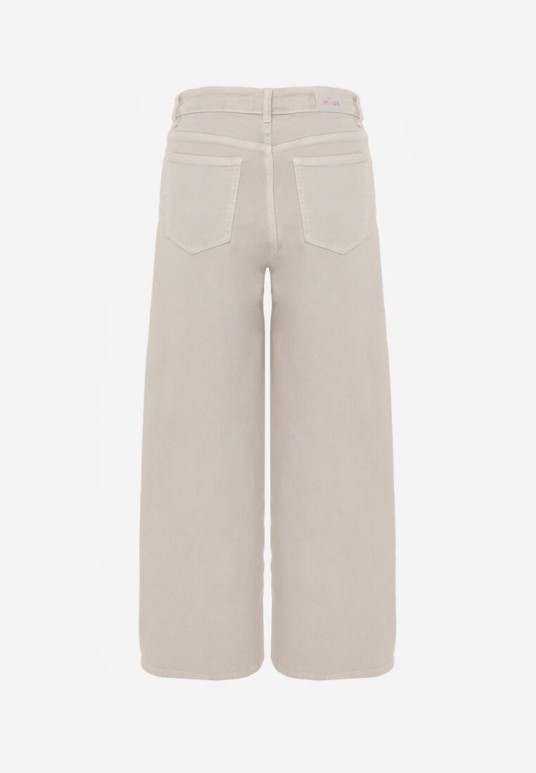 Beżowe Bawełniane Jeansy Szerokie z Wysokim Stanem Wylinnys 7