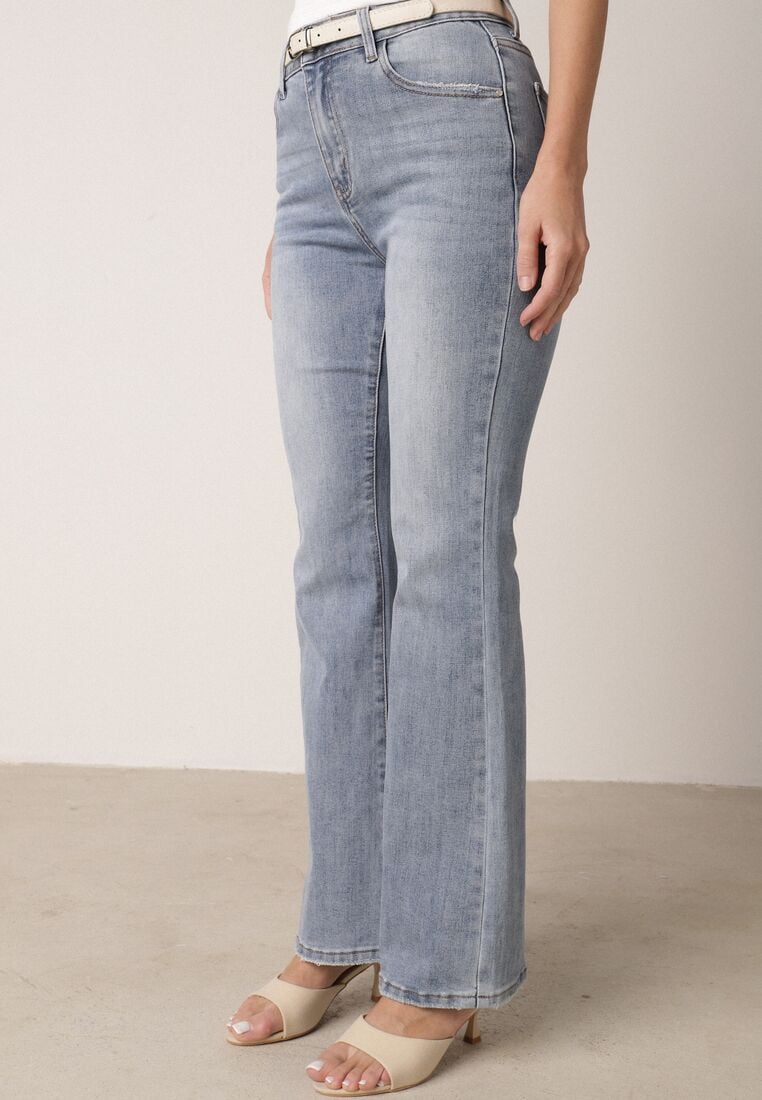 Niebieskie Jeansy Dzwony z Bawełną o Wysokim Stanie Shirinorin 2