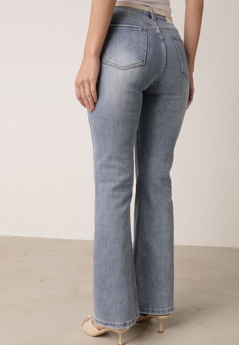 Niebieskie Jeansy Dzwony z Bawełną o Wysokim Stanie Shirinorin 3