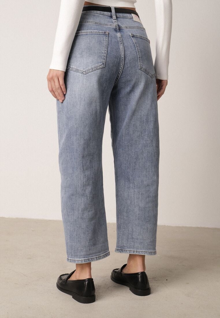 Niebieskie Jeansy o Kroju Mom Fit z Bawełną i Wysokim Stanem Galon 3