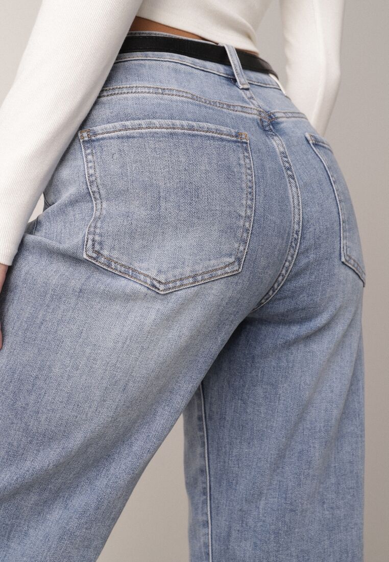 Niebieskie Jeansy o Kroju Mom Fit z Bawełną i Wysokim Stanem Galon 5