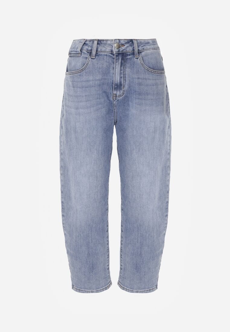 Niebieskie Jeansy o Kroju Mom Fit z Bawełną i Wysokim Stanem Galon 6