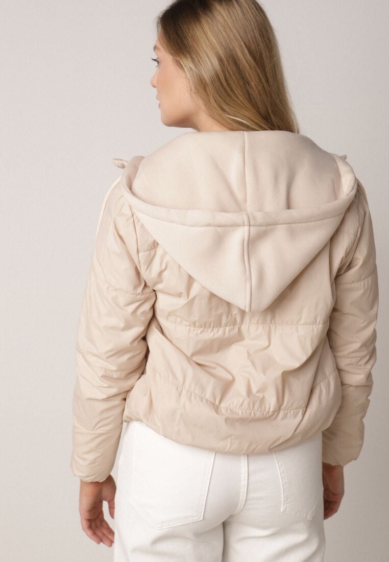 Ciemnobeżowa Kurtka Pikowana z Materiałowym Kapturem Odpinanym Jasilea 3
