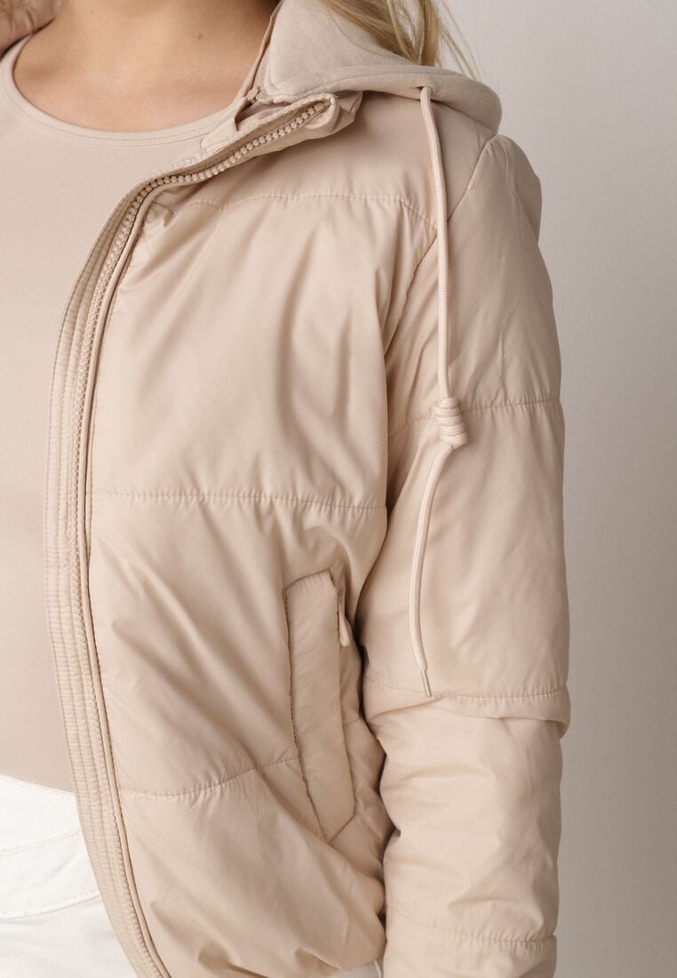 Ciemnobeżowa Kurtka Pikowana z Materiałowym Kapturem Odpinanym Jasilea 5