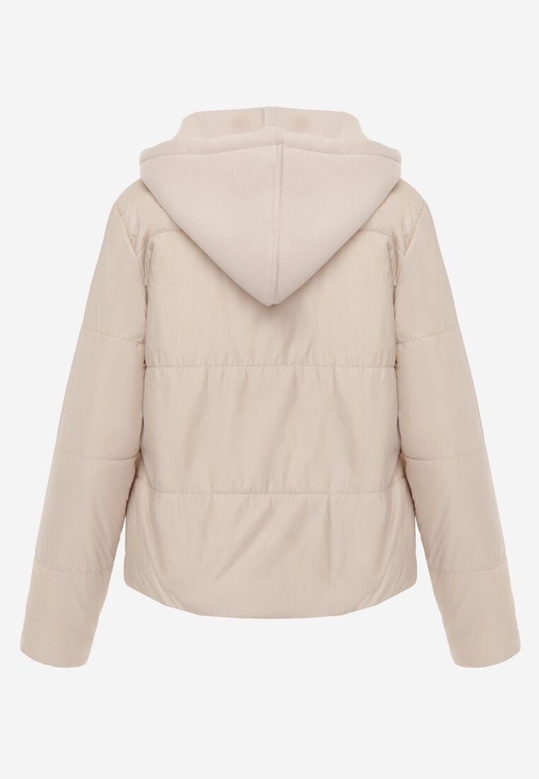 Ciemnobeżowa Kurtka Pikowana z Materiałowym Kapturem Odpinanym Jasilea 7
