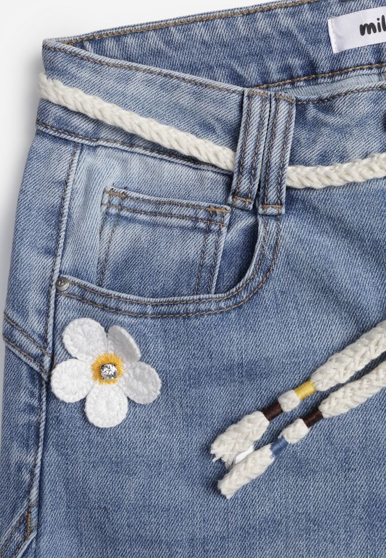 Niebieskie Jeansy z Bawełną o Szerokim Kroju z Wysokim Stanem i Sznurkowym Paskiem Ianaia 8