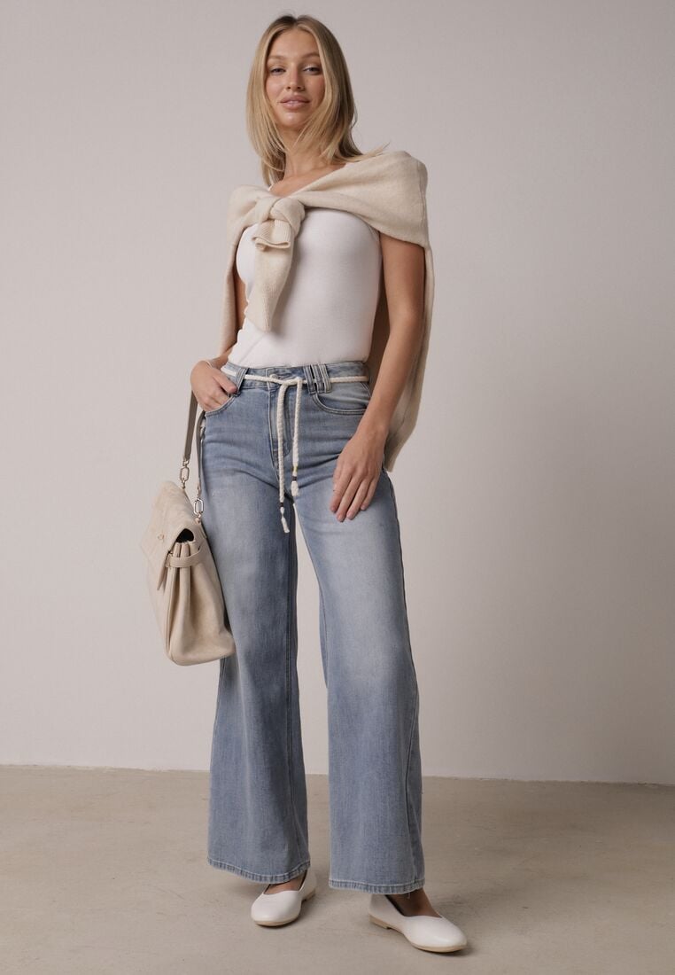 Niebieskie Jeansy z Bawełną o Szerokim Kroju z Wysokim Stanem i Sznurkowym Paskiem Ianaia 2