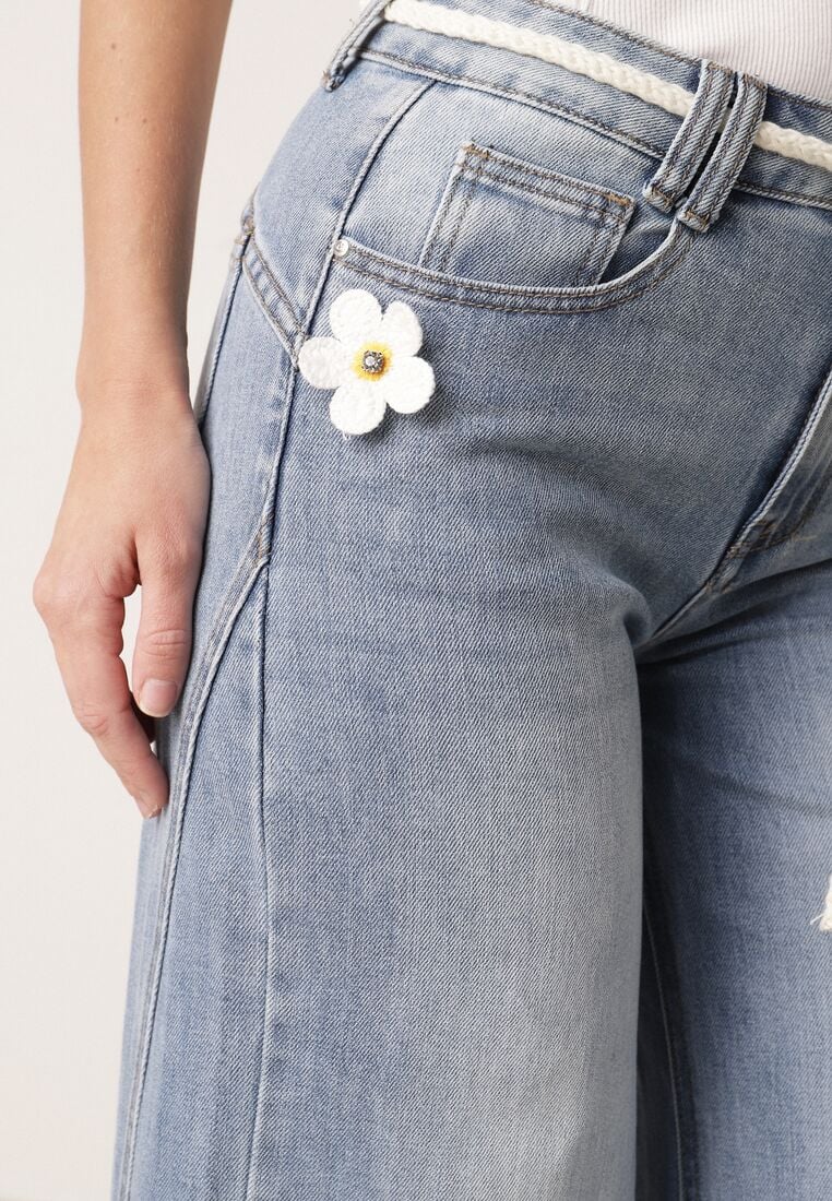 Niebieskie Jeansy z Bawełną o Szerokim Kroju z Wysokim Stanem i Sznurkowym Paskiem Ianaia 5