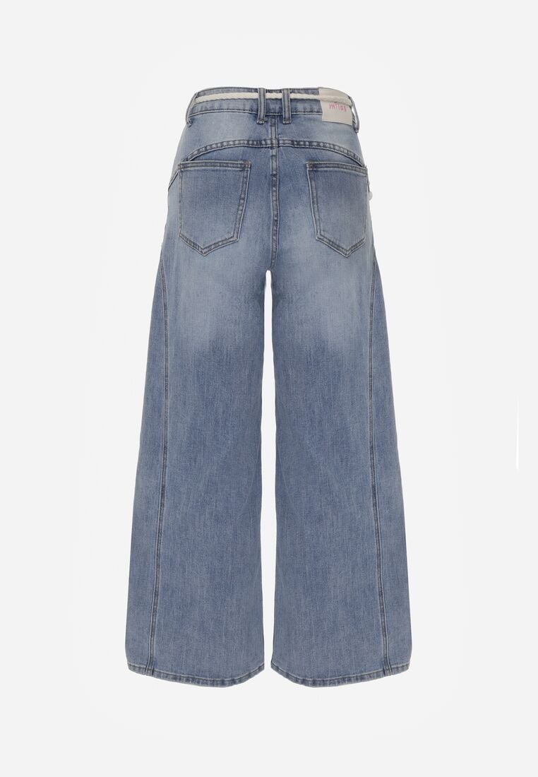 Niebieskie Jeansy z Bawełną o Szerokim Kroju z Wysokim Stanem i Sznurkowym Paskiem Ianaia 7
