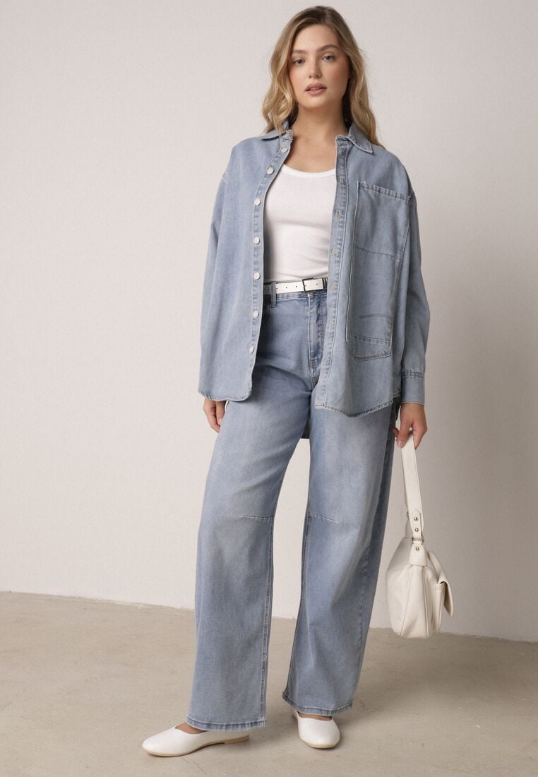 Niebieskie Jeansy z Bawełną o Kroju Balloon z Wysokim Stanem Palosa 1