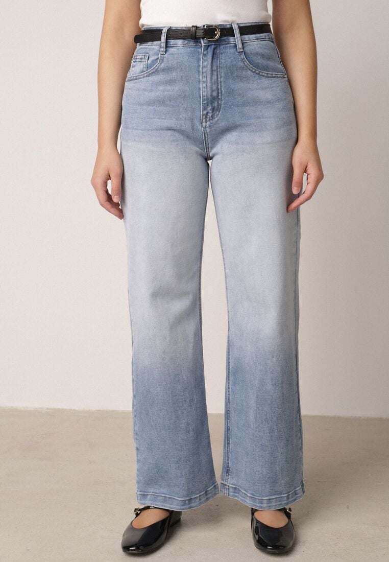 Niebieskie Szerokie Jeansy z Bawełną i Wysokim Stanem z Efektem Gradientu Canine 2