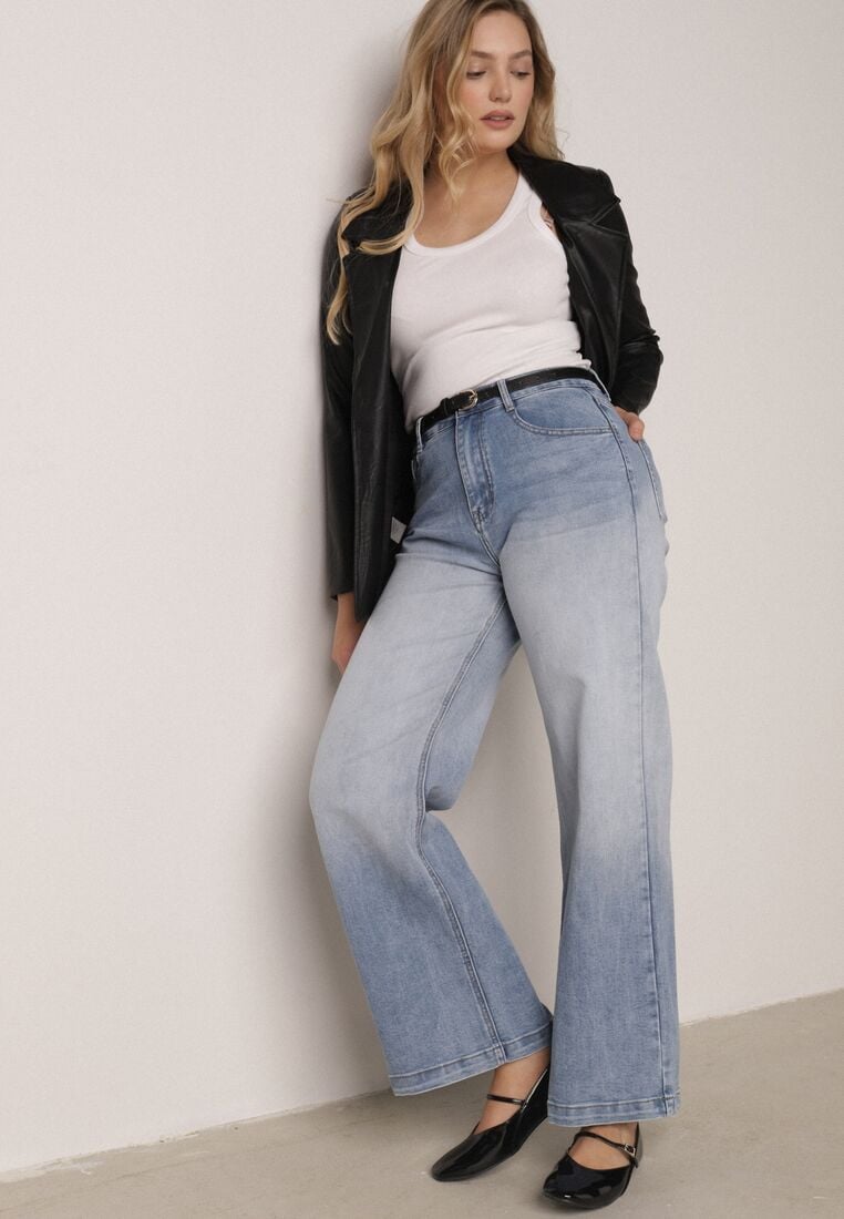 Niebieskie Szerokie Jeansy z Bawełną i Wysokim Stanem z Efektem Gradientu Canine 4