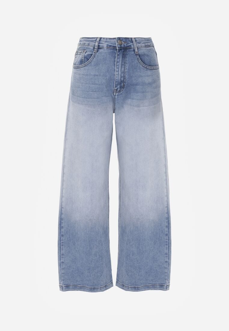 Niebieskie Szerokie Jeansy z Bawełną i Wysokim Stanem z Efektem Gradientu Canine 6