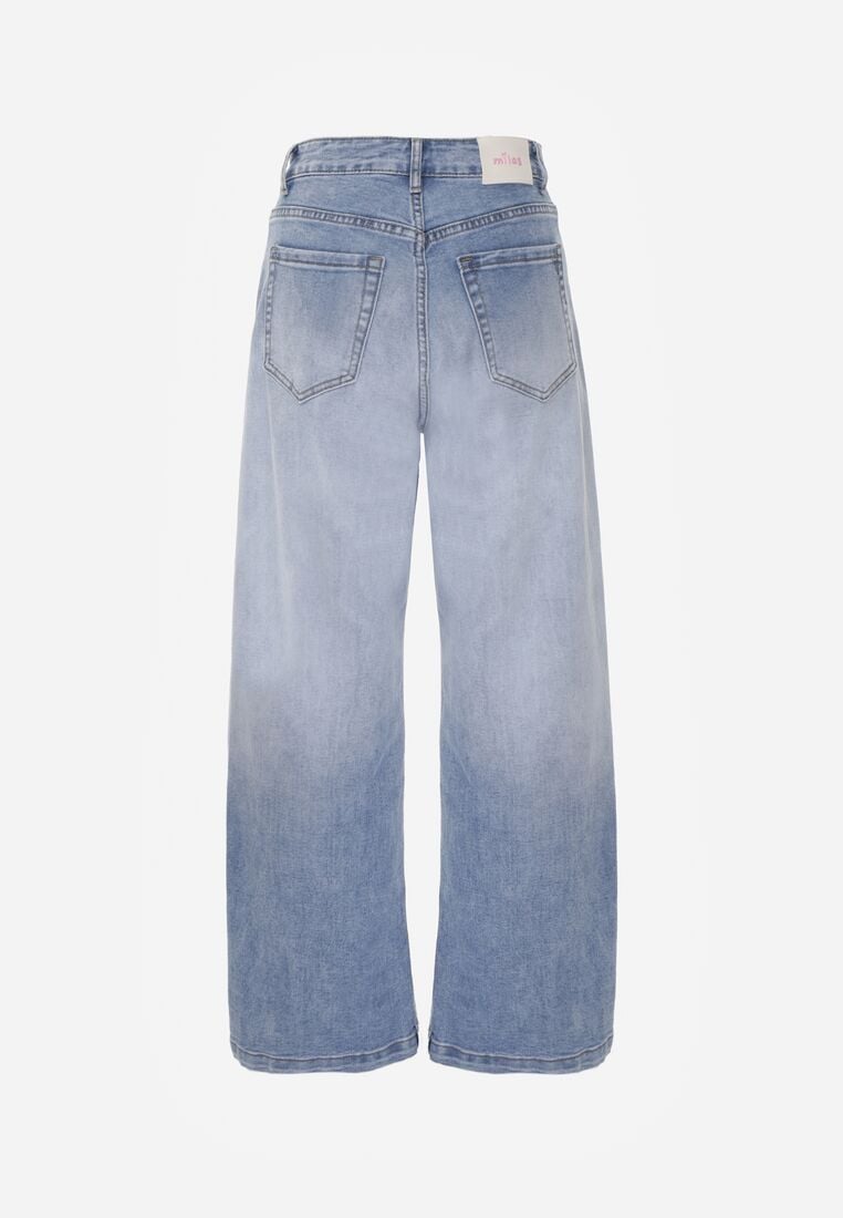 Niebieskie Szerokie Jeansy z Bawełną i Wysokim Stanem z Efektem Gradientu Canine 7