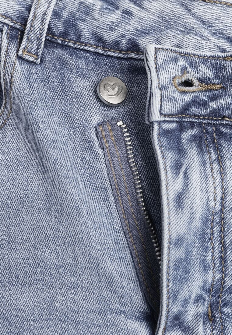 Niebieska Jeansowa Spódnica z Bawełną Wysokim Stanem i Rozcięciem na Nogę  Vikinori 8