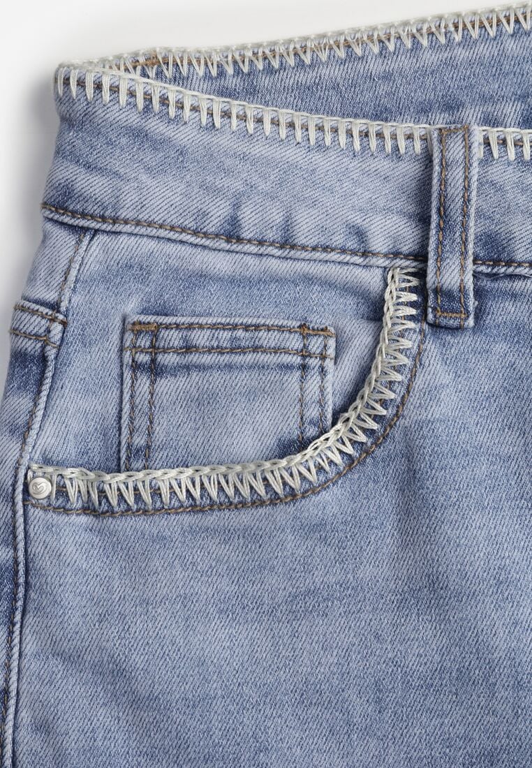 Niebieskie Jeansy Szerokie z Wysokim Stanem Ozdobione Przeszyciami Aikaea 8