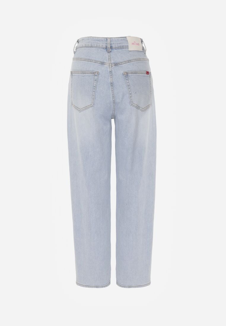 Niebieskie Bawełniane Jeansy o Kroju Mom Fit z Wysokim Stanem i Paskiem Pribena 7