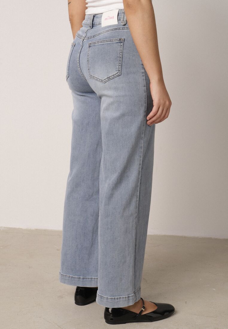 Niebieskie Jeansy Szerokie z Wysokim Stanem z Ozdobnymi Kieszonkami Phinis 3