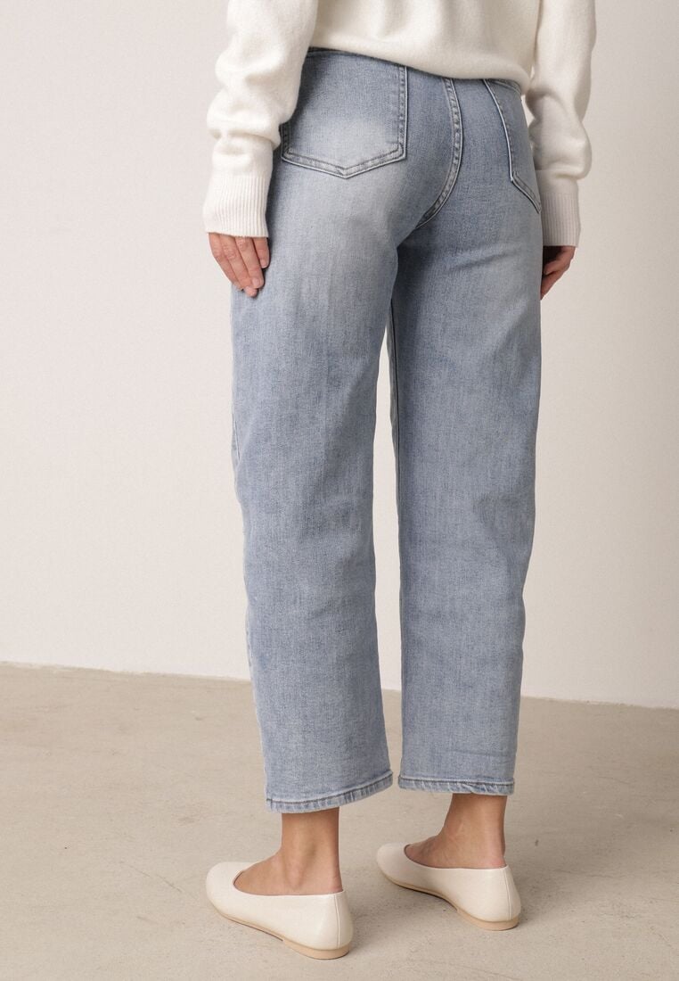 Niebieskie Jeansy Mom Fit z Bawełną Przed Kostkę z Wysokim Stanem Andrele 3