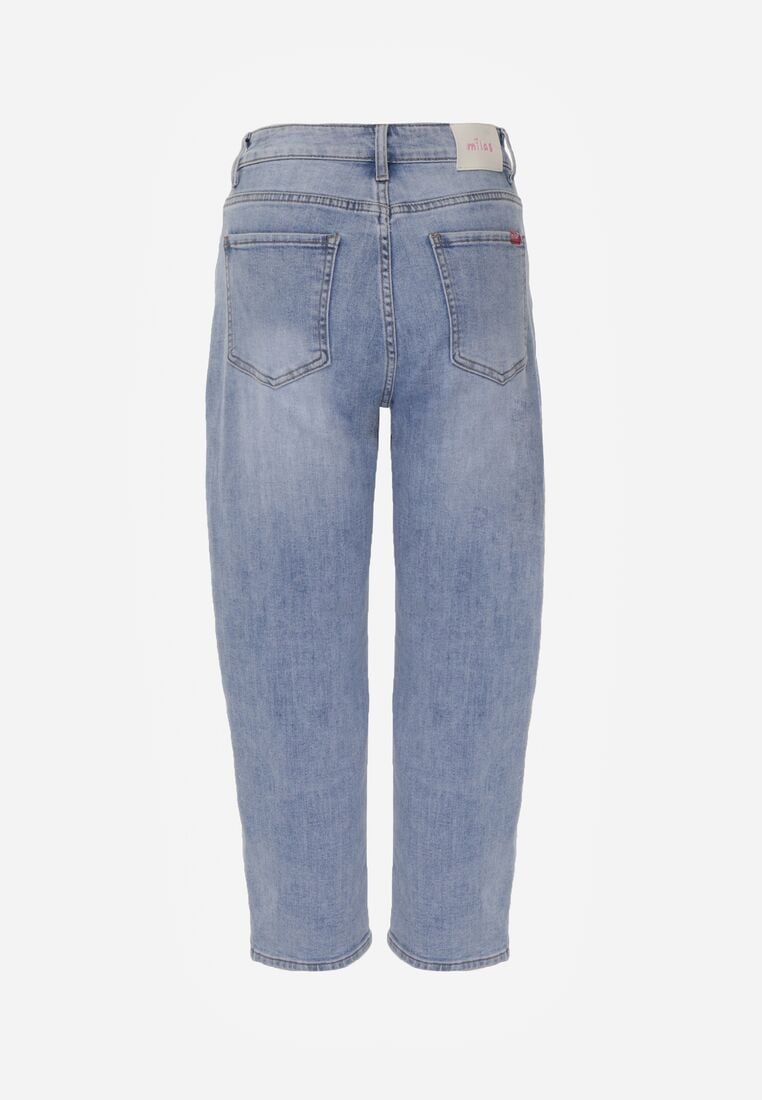 Niebieskie Jeansy Mom Fit z Bawełną Przed Kostkę z Wysokim Stanem Andrele 7