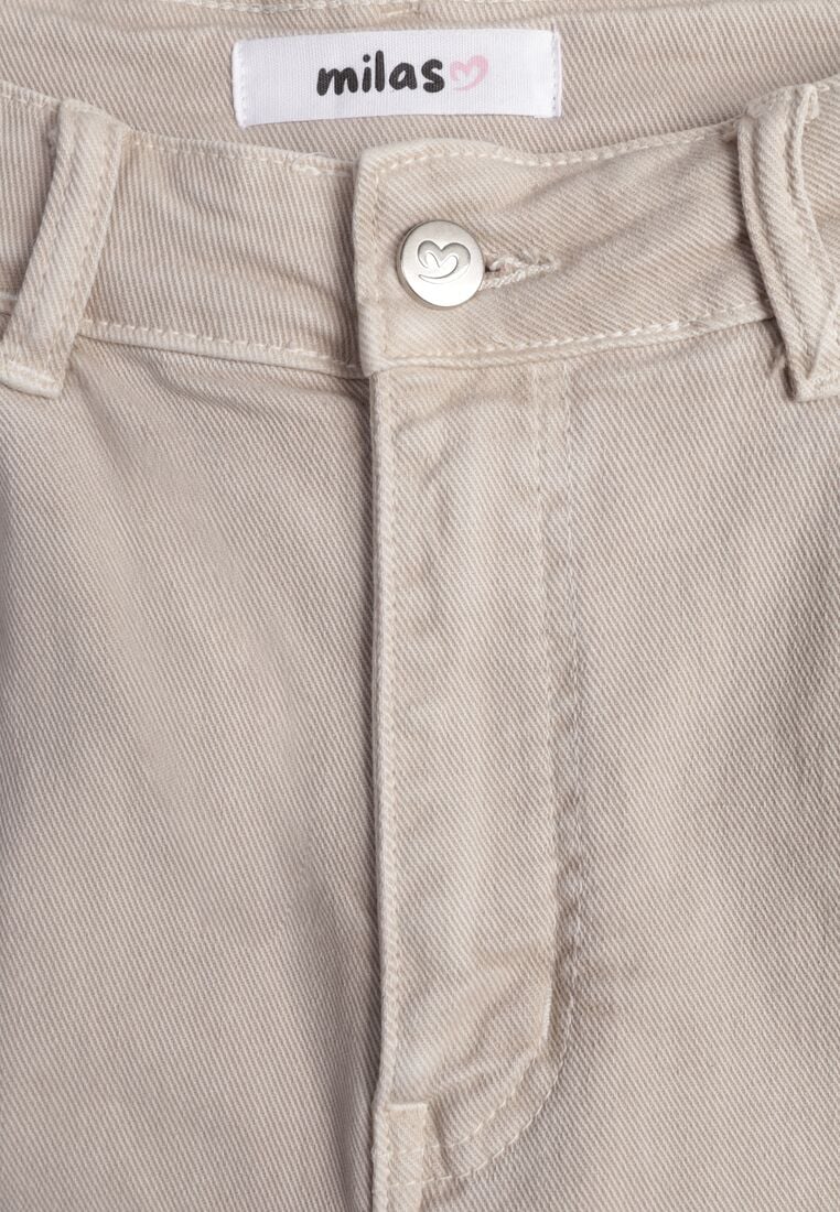 Beżowe Bawełniane Jeansy o Kroju Balloon z Wysokim Stanem i Przeszyciami Katameia 8
