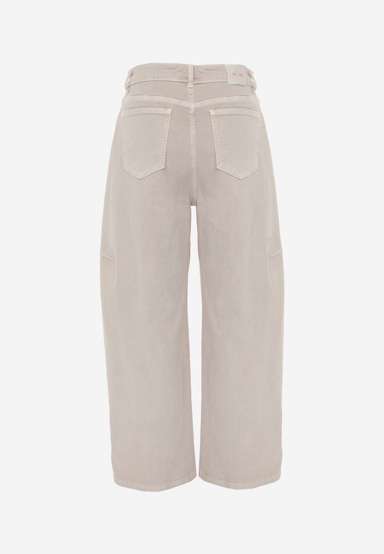 Beżowe Bawełniane Jeansy o Kroju Balloon z Wysokim Stanem i Przeszyciami Katameia 7