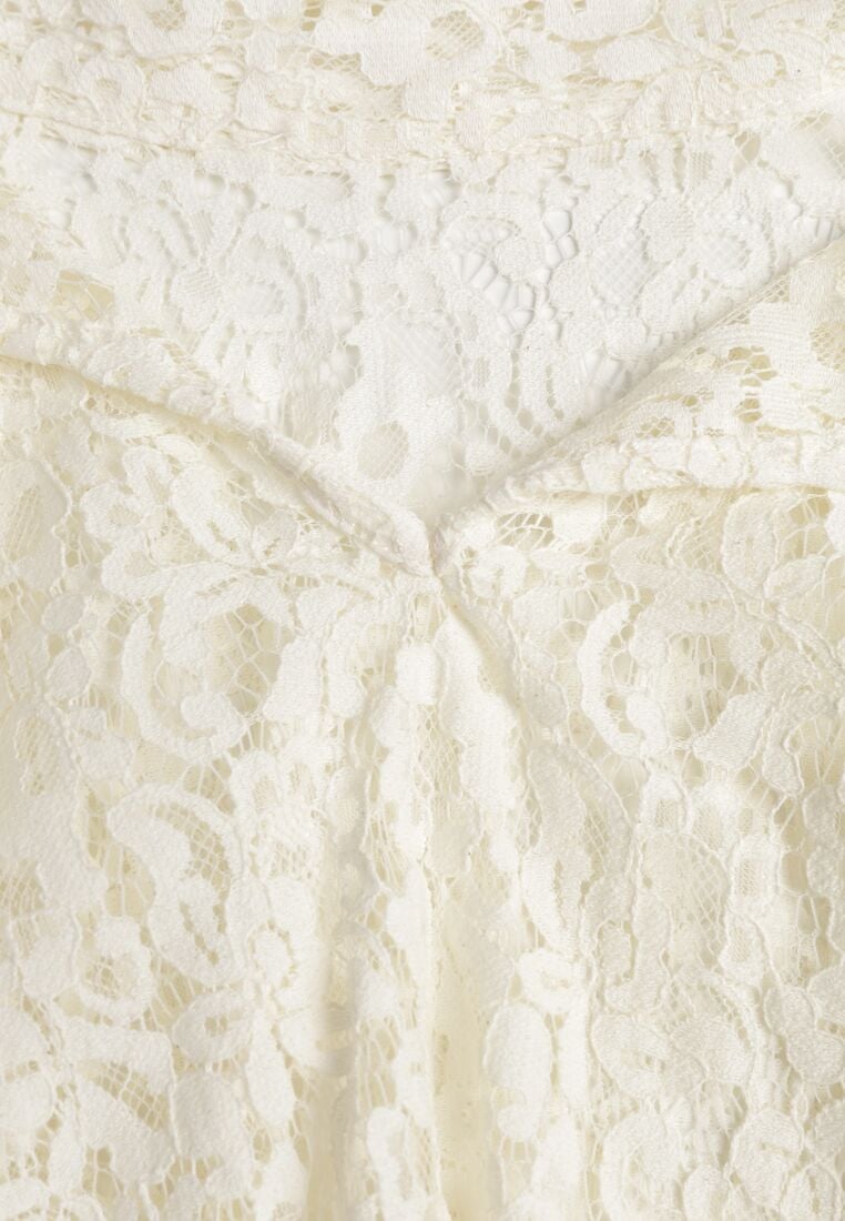 Beżowa Wiskozowa Bluzka z Koronki z Bawełną Kokardą i Rozszerzanymi Rękawami Andrice 8