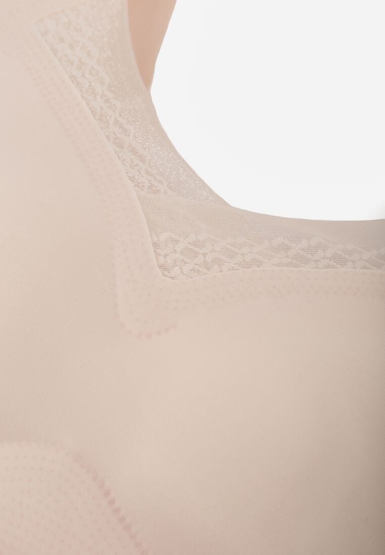 Beżowy Biustonosz Sportowy z Siateczką i Usztywnionymi Miseczkami Zerirae 7