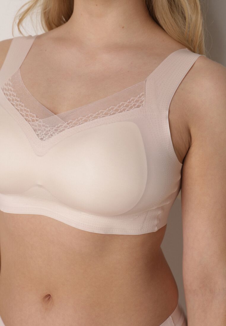 Beżowy Biustonosz Sportowy z Siateczką i Usztywnionymi Miseczkami Zerirae 4