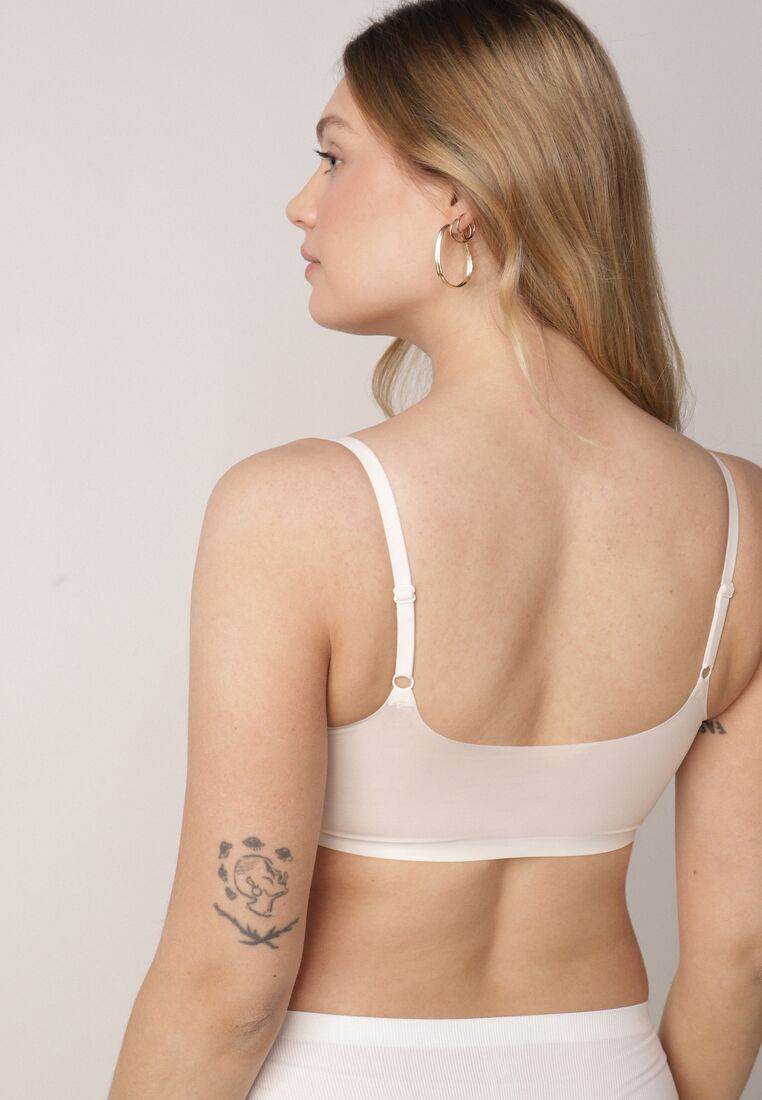 Jasnobeżowy Bezszwowy Biustonosz Bez Fiszbin z Usztywnianymi Miseczkami Leavessa 3