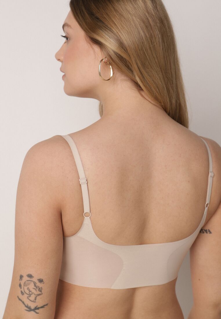 Beżowy Bezszwowy Biustonosz Bez Fiszbin z Elastycznego Materiału Edalith 3