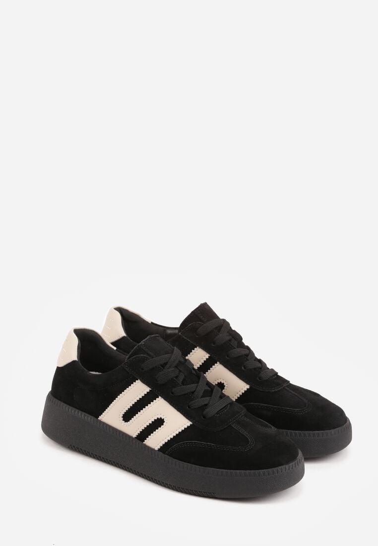 Czarne Skórzane Sneakersy na Kauczukowej Podeszwie z Geometrycznym Motywem Shytyse 5