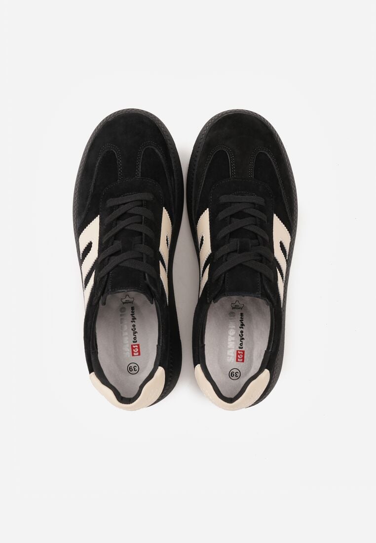 Czarne Skórzane Sneakersy na Kauczukowej Podeszwie z Geometrycznym Motywem Shytyse 6