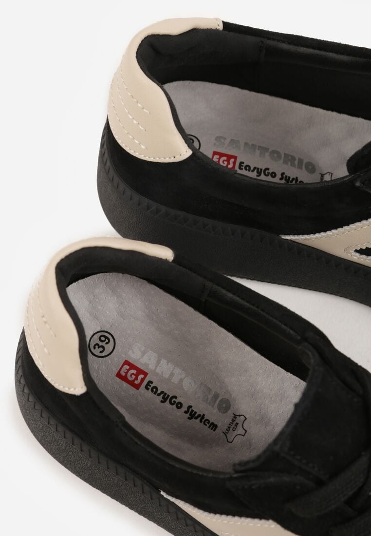 Czarne Skórzane Sneakersy na Kauczukowej Podeszwie z Geometrycznym Motywem Shytyse 8