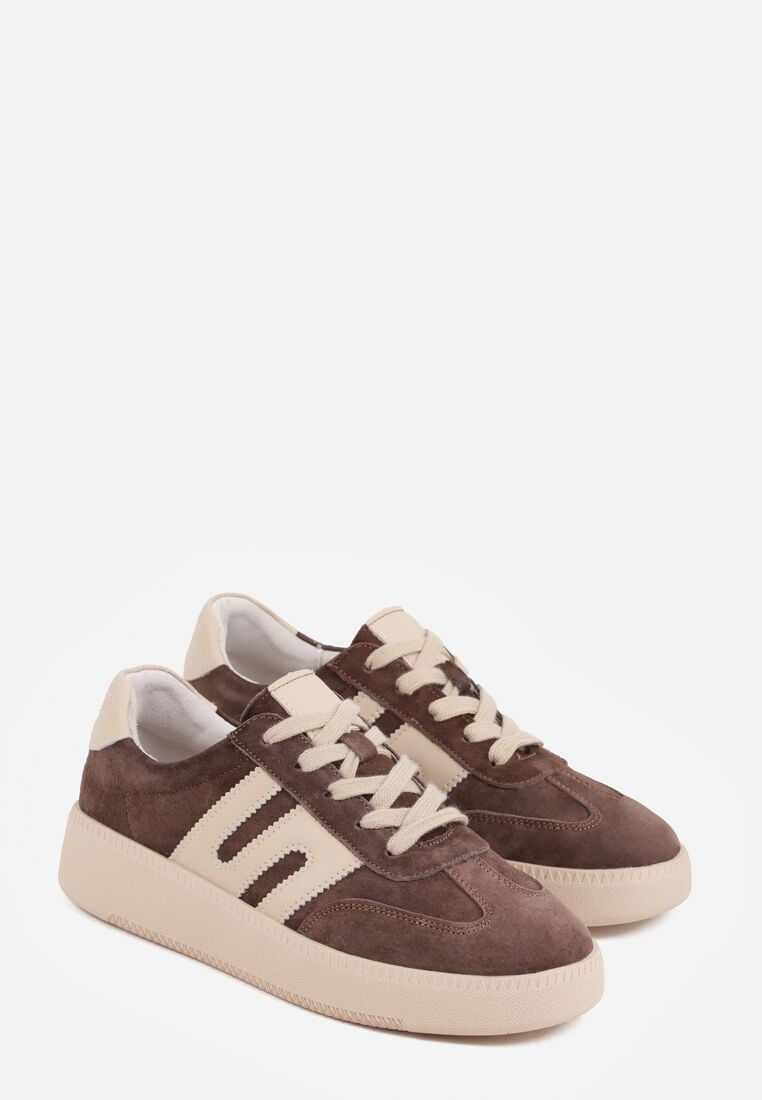 Brązowe Skórzane Sneakersy na Kauczukowej Podeszwie z Geometrycznym Motywem Shytyse 5