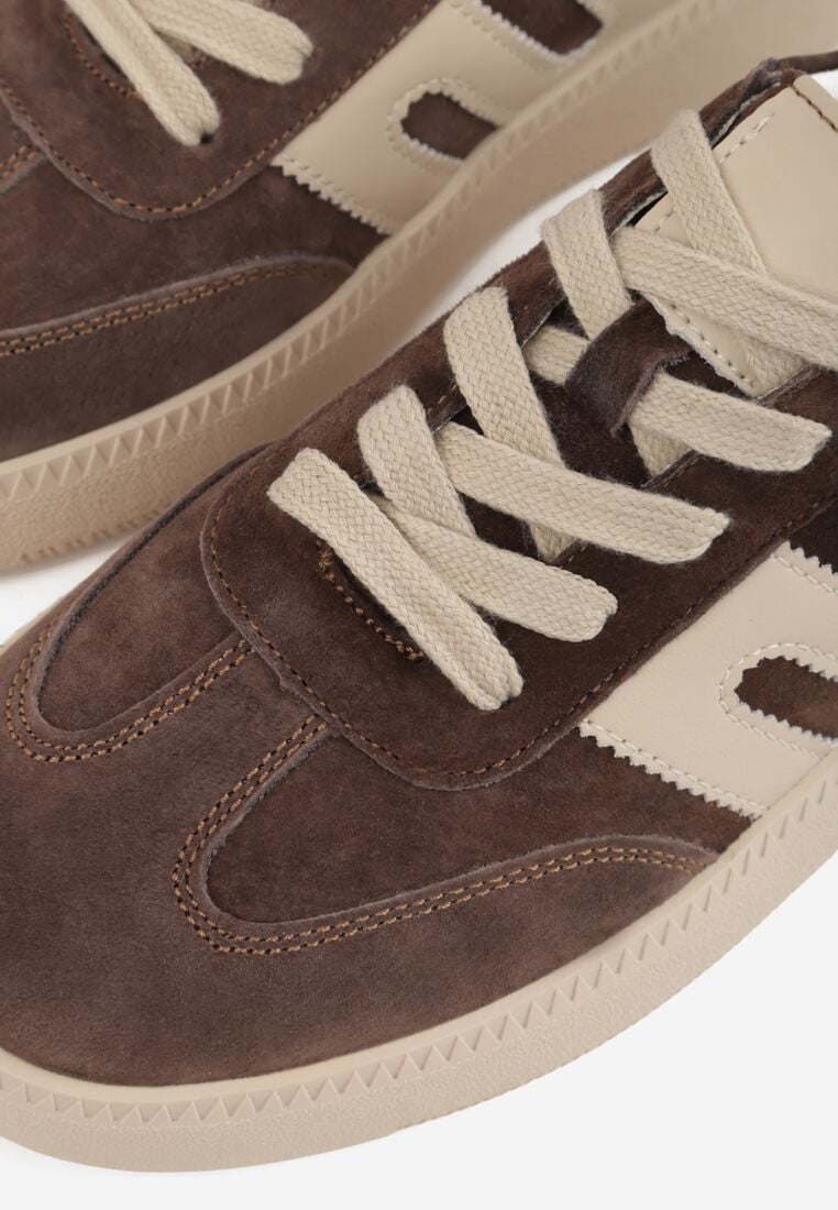 Brązowe Skórzane Sneakersy na Kauczukowej Podeszwie z Geometrycznym Motywem Shytyse 8