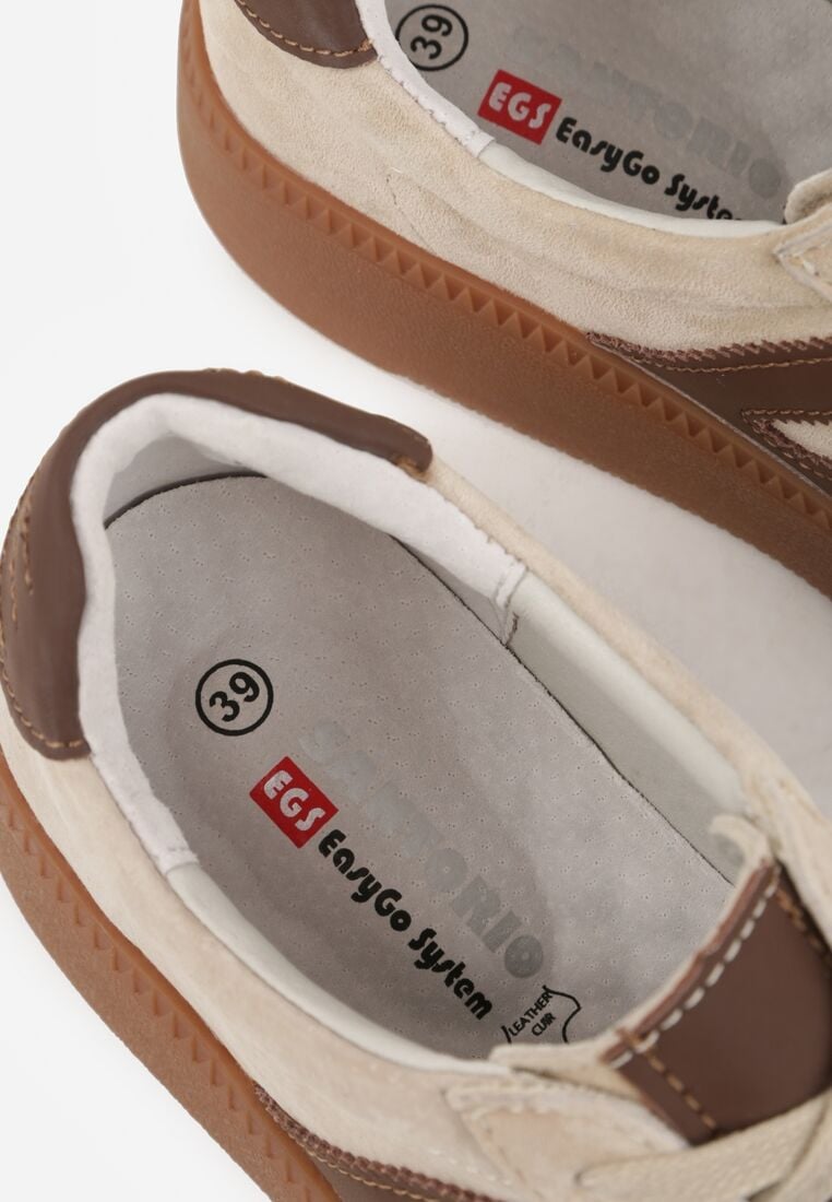 Beżowe Skórzane Sneakersy na Kauczukowej Podeszwie z Geometrycznym Motywem Shytyse 9