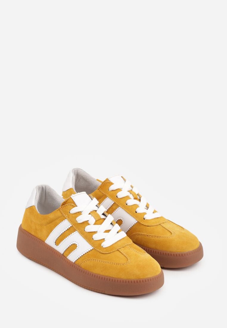 Żółte Skórzane Sneakersy na Kauczukowej Podeszwie z Geometrycznym Motywem Shytyse 5