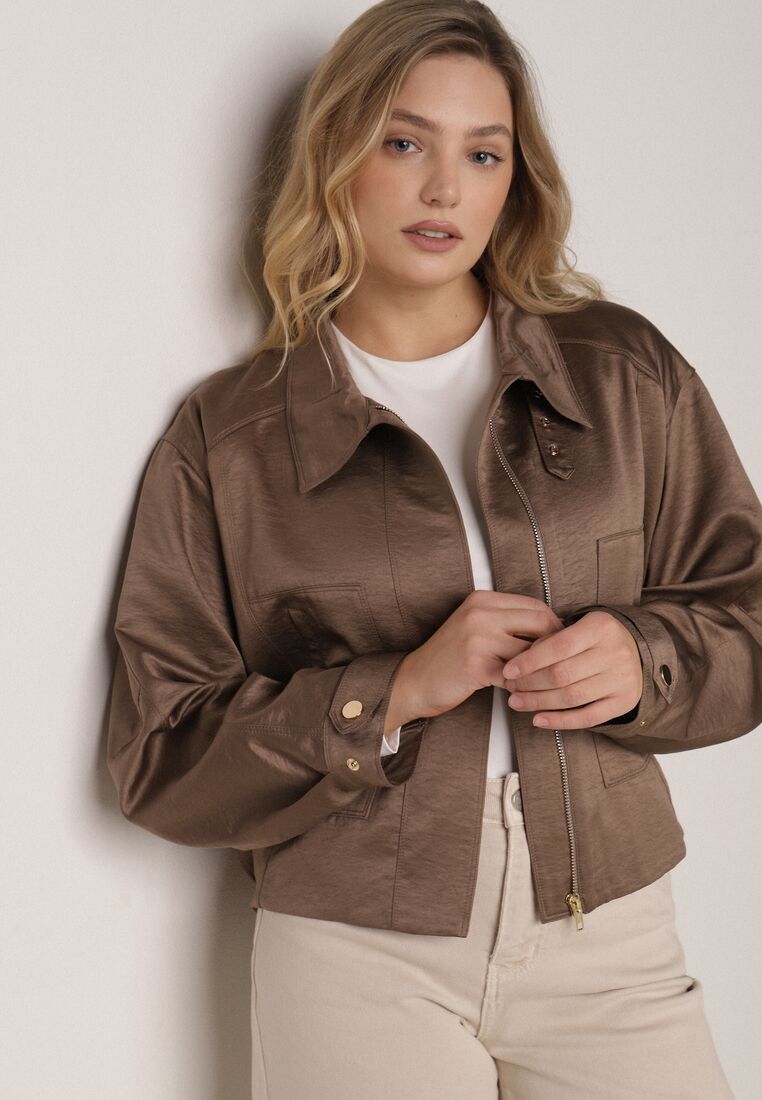 Brązowa Kurtka Typu Bomberka Ozdobiona Kołnierzykiem Tellavan 1