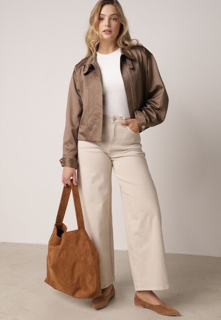 Brązowa Kurtka Typu Bomberka Ozdobiona Kołnierzykiem Tellavan 2