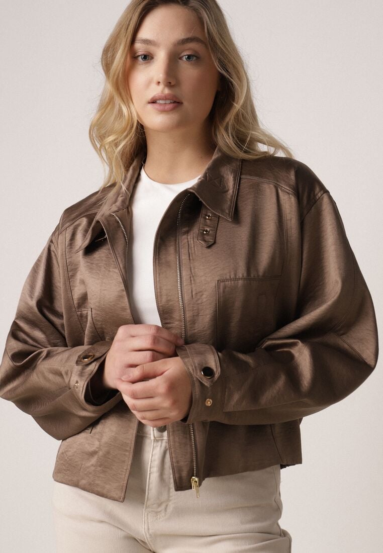 Brązowa Kurtka Typu Bomberka Ozdobiona Kołnierzykiem Tellavan 5