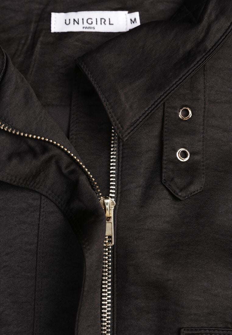 Czarna Kurtka Typu Bomberka Ozdobiona Kołnierzykiem Tellavan 8