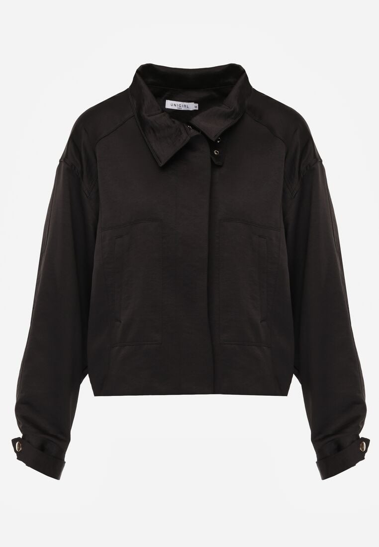 Czarna Kurtka Typu Bomberka Ozdobiona Kołnierzykiem Tellavan 6