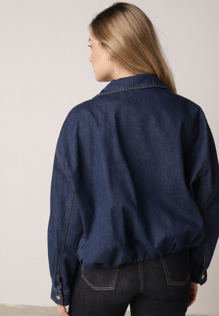 Niebieska Jeansowa Kurtka Przejściowa z Bawełny o Kroju Bombki z Kołnierzykiem Jotima 3