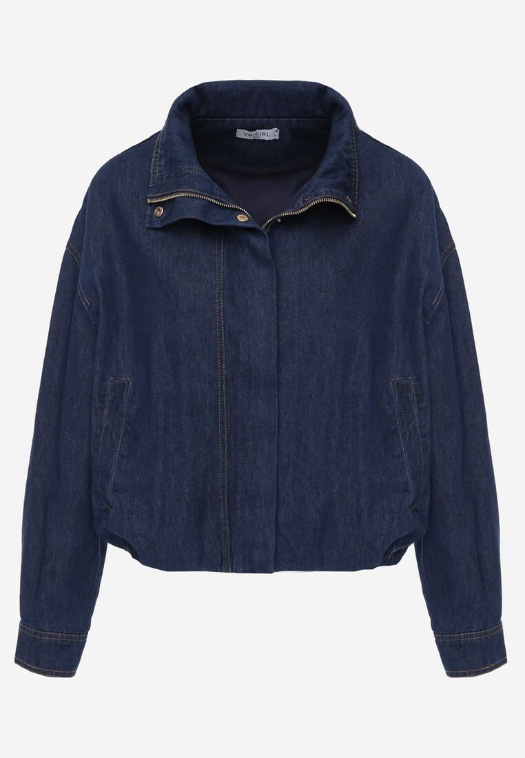 Niebieska Jeansowa Kurtka Przejściowa z Bawełny o Kroju Bombki z Kołnierzykiem Jotima 6
