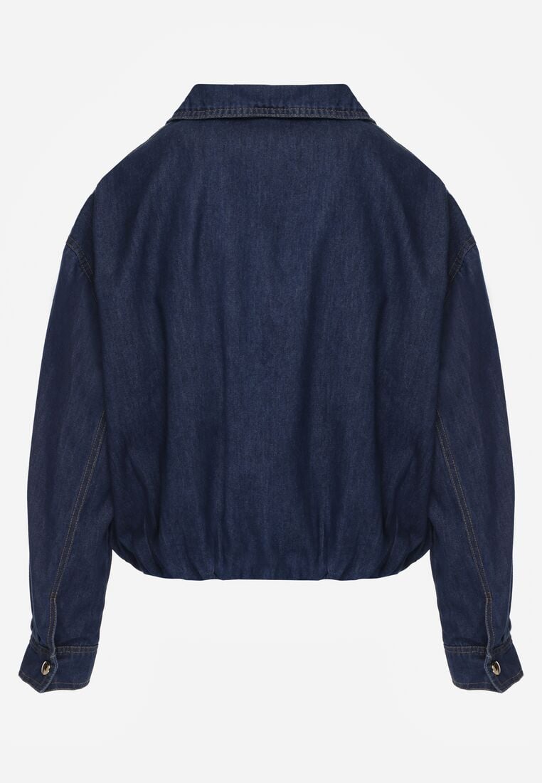 Niebieska Jeansowa Kurtka Przejściowa z Bawełny o Kroju Bombki z Kołnierzykiem Jotima 7