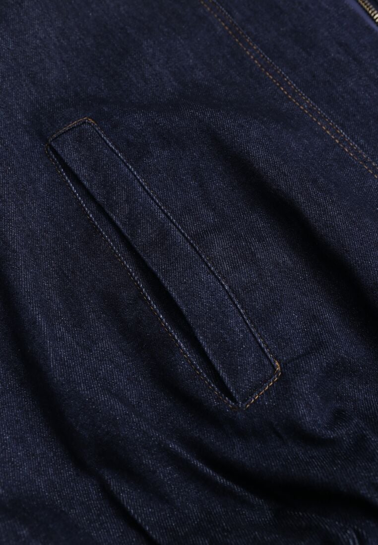 Granatowa Jeansowa Kurtka Przejściowa z Bawełny o Kroju Bombki z Kołnierzykiem Jotima 8