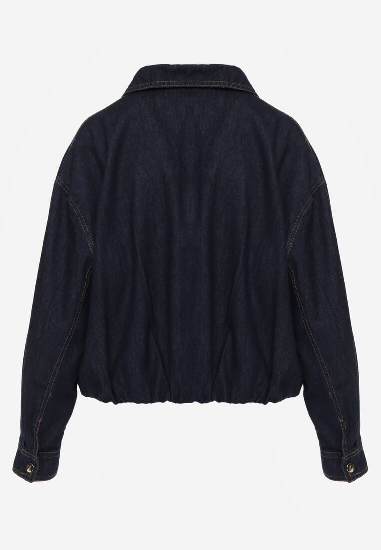 Granatowa Jeansowa Kurtka Przejściowa z Bawełny o Kroju Bombki z Kołnierzykiem Jotima 7
