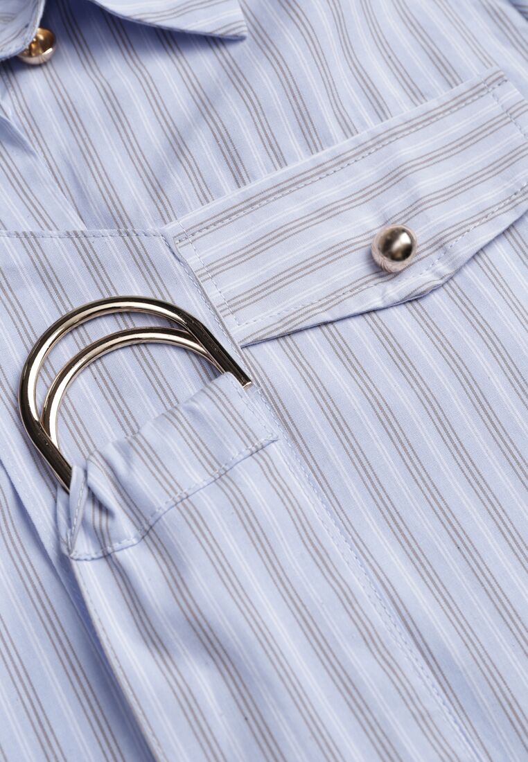 Niebieska Bawełniana Sukienka Koszulowa z Paskiem i Pagonami Dennelia 8